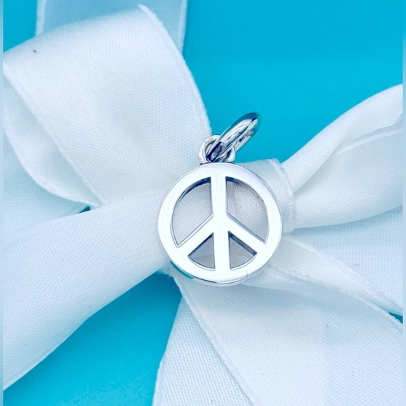 Tiffany & Co. Silver Peace Sign Charm Pendant with Pouch &...